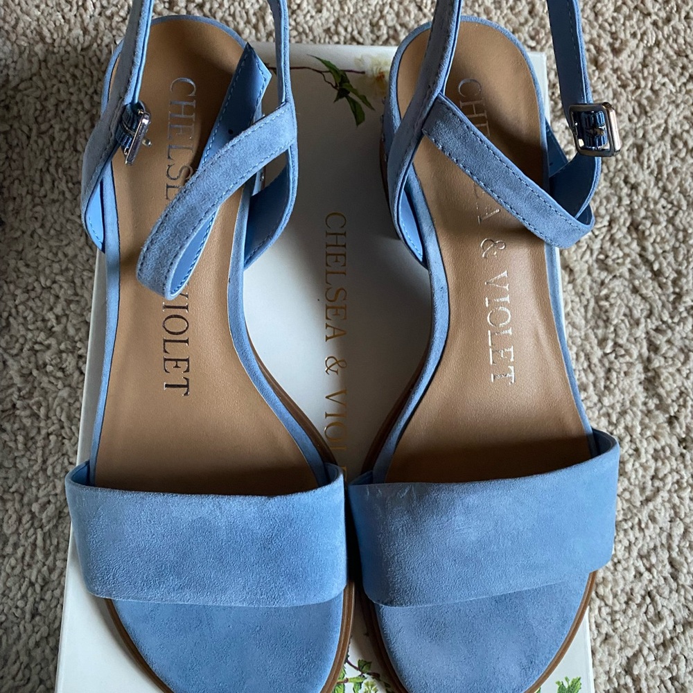 Chelsea & Violet Blue Ankle-Strap Sandals with Wedge Heel